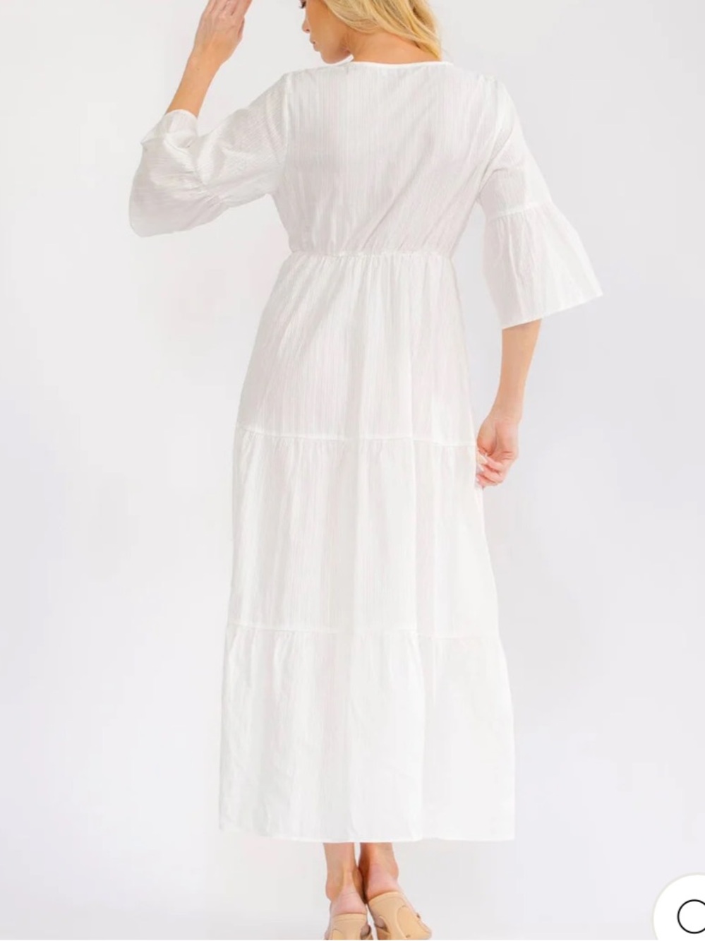 D134 - Boho Cotton Sequin Crochet Embellished 3/4 Sleeve Maxi Dress - Picture 4 of 4